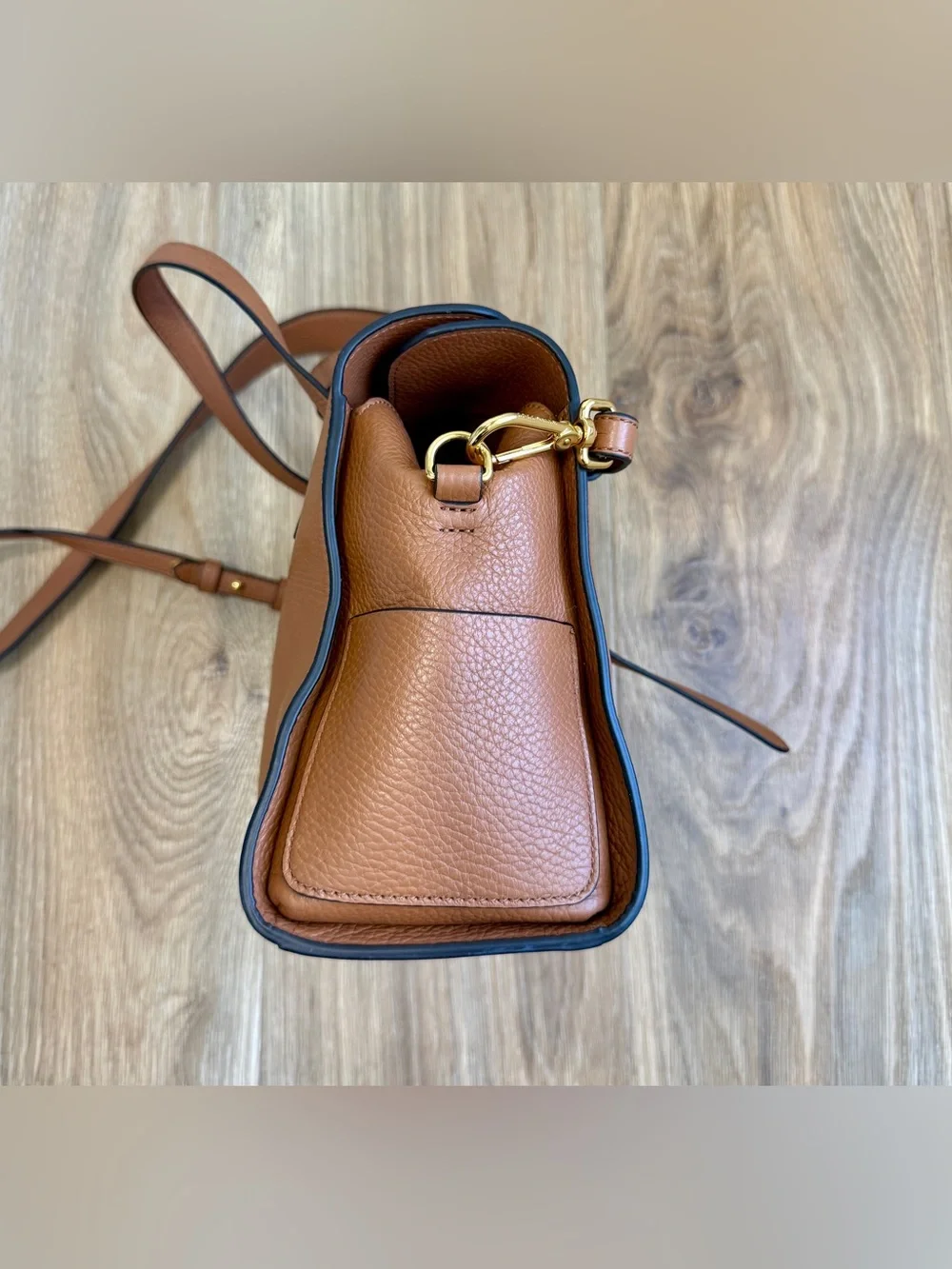 Coccinelle Authentic Italian Leather Top Handle Satchel Crossbody Bag Cognac